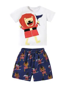 StyleCast Boys White Printed Pure Cotton T-shirt With Shorts