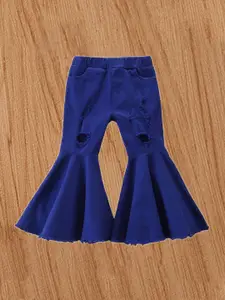 StyleCast Girls Blue Flared Mid-Rise Mildly Distressed Jeans