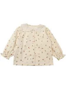 StyleCast Girls Beige Conversational Printed Peter Pan Collar Cotton Casual Shirt