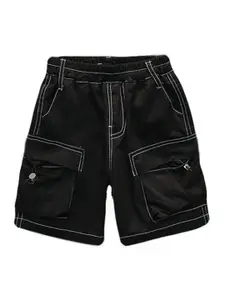 StyleCast Boys Black Mid-Rise Rapid-Dry Cotton Cargo Shorts