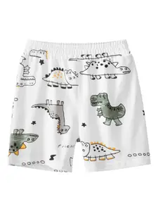 StyleCast Boys White Mid-Rise Conversational Printed Rapid-Dry Cotton Shorts