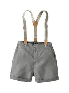 StyleCast Boys Grey Mid-Rise Loose Fit Rapid-Dry Cotton Denim Shorts With Suspender