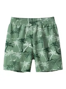 StyleCast Boys Green Mid-Rise Floral Printed Rapid-Dry Cotton Shorts