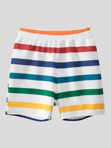 StyleCast Boys White Striped Mid-Rise Regular Fit Rapid Dry  Cotton Shorts