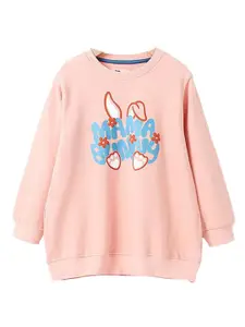 StyleCast Girls Pink Typography Printed Cotton Sweatshirt