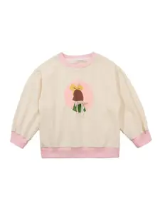 StyleCast Girls Beige Printed Cotton Sweatshirt