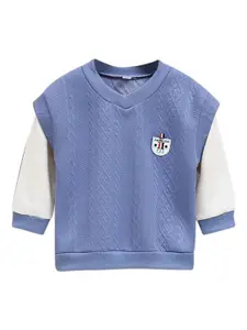 StyleCast Boys Blue Self Design V-Neck Jacquard Sweatshirt