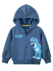 StyleCast Boys Blue Graphic Printed Hooded Front-Open Sweatshirt