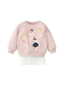 StyleCast Girls Pink Graphic Printed Embellished Cotton Pullover