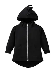 StyleCast Boys Black Hooded Front-Open Cotton Sweatshirt