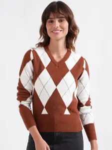 Iconic Argyle Printed V-Neck Pullover Sweater