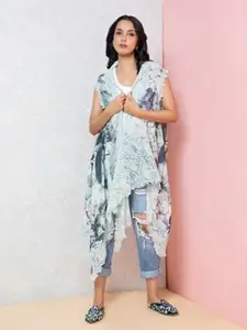 Rhe-Ana Floral Printed Cotton Open Front Shrug