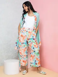 Rhe-Ana Floral Printed Sleeveless Open Front Shrug