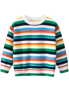 StyleCast Boys White Striped Cotton Pullover Sweater