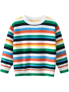 StyleCast Boys White Striped Cotton Pullover Sweater