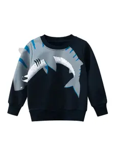StyleCast Boys Navy Blue Graphic Printed Ribbed Cotton Pullover