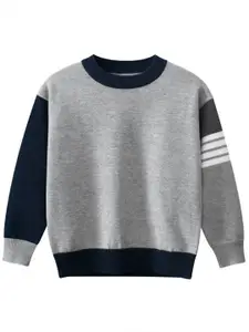 StyleCast Boys Grey Colourblocked Ribbed Cotton Pullover