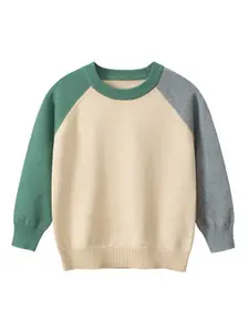 StyleCast Boys Beige Colourblocked Ribbed Cotton Pullover