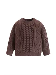 StyleCast Boys Brown Cable Knit Self Design Turtle Neck Ribbed Cotton Pullover