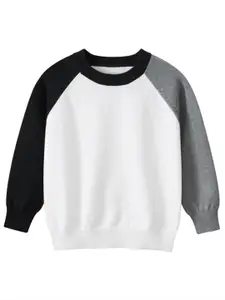 StyleCast Boys White & Black Colourblocked Cotton Pullover Sweater