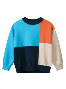 StyleCast Boys Blue & Orange Colourblocked Cotton Pullover Sweater