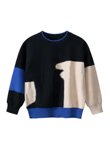 StyleCast Boys Black & Blue Colourblocked Cotton Pullover Sweater