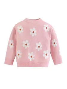StyleCast Girls Pink Floral Printed Pullover Cotton Sweater