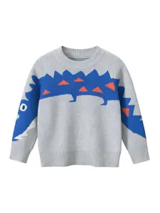 StyleCast Boys Grey Graphic Printed Pullover Cotton Sweater