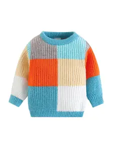 StyleCast Boys Blue & Orange Colourblocked Pullover Cotton Sweater