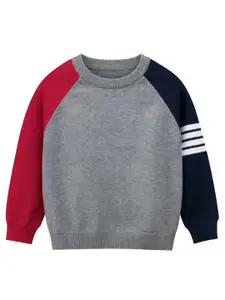 StyleCast Boys Grey Colourblocked Pullover Cotton Sweater