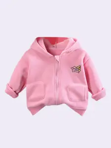 StyleCast Girls Pink Hooded Cotton Front-Open Sweatshirt
