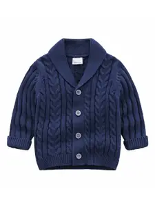 StyleCast Boys Navy Blue Cable Knit Self Design Shawl Collar Cotton  Cardigan Sweater
