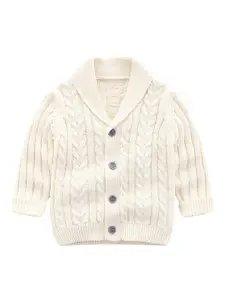 StyleCast Boys Cream-Coloured Cable Knit Self Design Shawl Collar Cotton  Cardigan Sweater