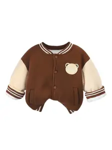StyleCast Boys Brown Insulator Stand Collar Long Sleeves Cotton Varsity Jacket