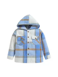 StyleCast Boys Blue Checked Hooded Windcheater Cotton Longline Tailored Jacket