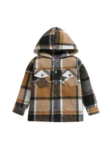 StyleCast Boys Brown Checked Hooded Windcheater Cotton Tailored Jacket