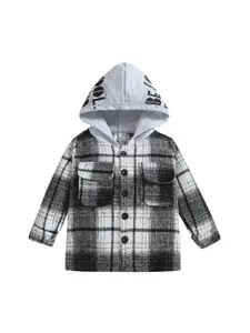 StyleCast Boys Black Checked Windcheater Hooded Outdoor Cotton Tailored Jacket