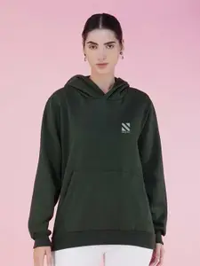 NUSYL Brand Logo Printed Hooded Oversized Fleece Pullover Sweatshirt
