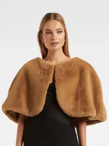 Forever New Cape Sleeves Faux Fur Trim Crop Cape Top