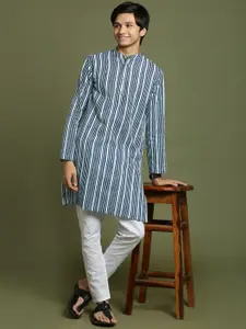 VASTRAMAY YUVA Boys Striped Band Collar Pure Cotton Straight Kurta with Pyjamas