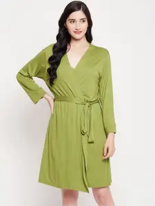 Clovia Green Open-Front Cotton Robe