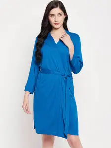 Clovia Blue Open-Front Cotton Robe