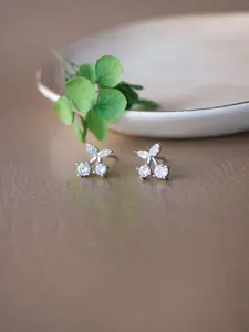 MANNASH Sterling Silver Rhodium-Plated Floral Studs Earrings