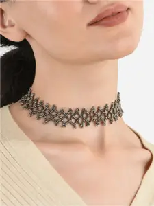 ToniQ Silver-Plated Zig Zag Beaded Choker Necklace