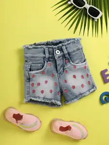 V-Mart Girls Self Design Cotton Denim Shorts