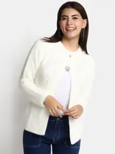 V-Mart Round Neck Self Design Cotton Cardigan Sweater