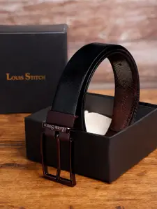 LOUIS STITCH Men Textured Leather Reversible Formal Belt