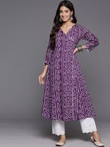 KALINI Ethnic Motifs Printed V-Neck Cotton Angrakha A-Line Kurta