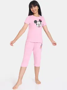 Rosaline by Zivame Girls Mickey Mouse Printed T-shirt & Capris