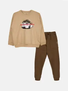 KiddoPanti Boys Graphic Printed Fleece Tracksuit